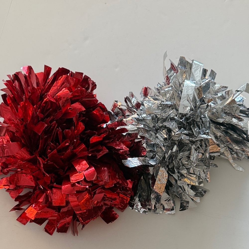 Varsity 6 inch Red and Silver Pom pons B